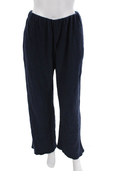Brandy Melville Womens Elastic Waistband High Rise Knit Pants Navy Cotton Medium