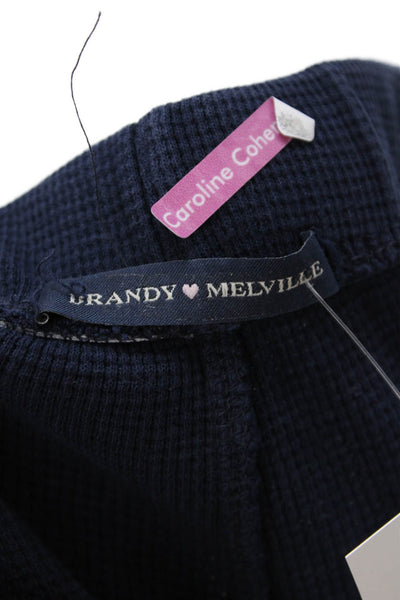 Brandy Melville Womens Elastic Waistband High Rise Knit Pants Navy Cotton Medium