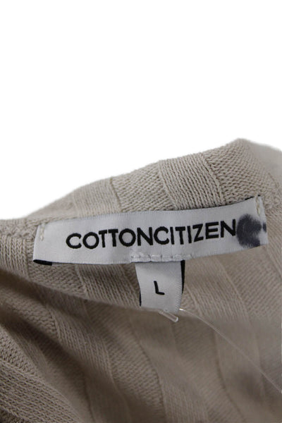 Cotton Citizen Womens Long Sleeve Scoop Neck Ribbed Cropped Shirt Beige Large