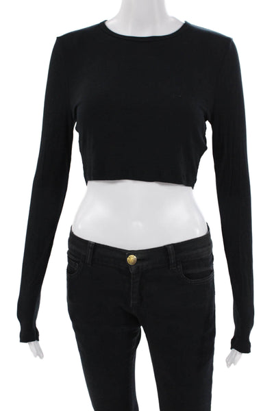 Sunday Best Womens Long Sleeve Crew Neck RIbbed Knit Tee Shirt Black Size Medium