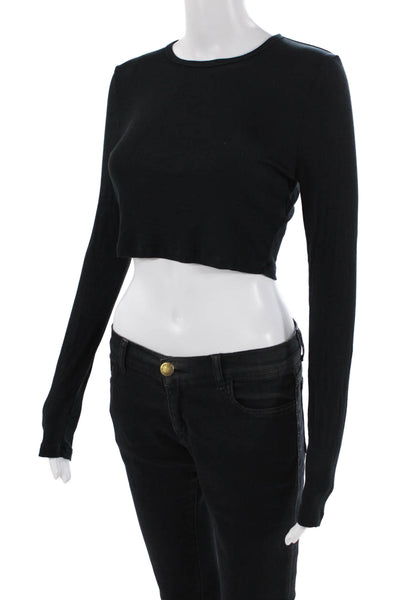 Sunday Best Womens Long Sleeve Crew Neck RIbbed Knit Tee Shirt Black Size Medium