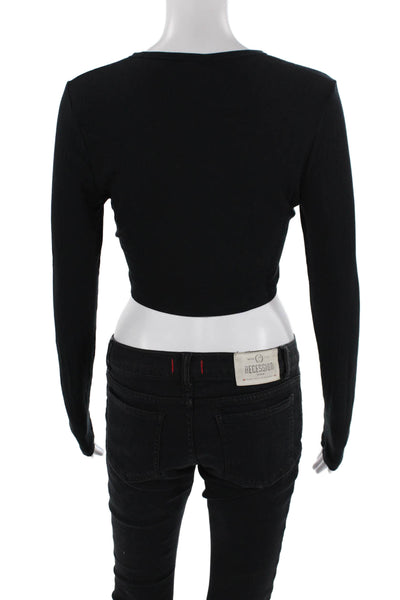 Sunday Best Womens Long Sleeve Crew Neck RIbbed Knit Tee Shirt Black Size Medium