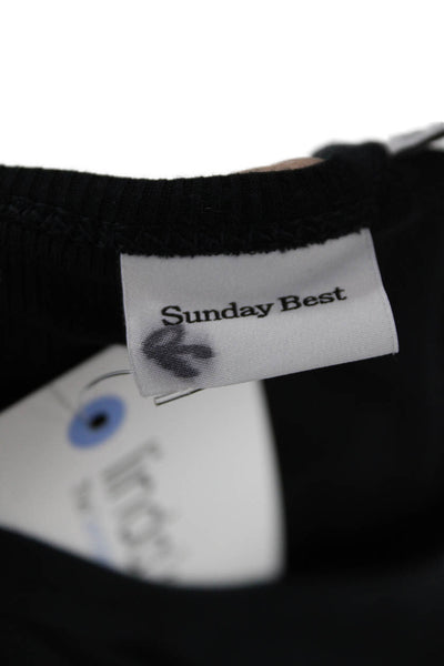 Sunday Best Womens Long Sleeve Crew Neck RIbbed Knit Tee Shirt Black Size Medium