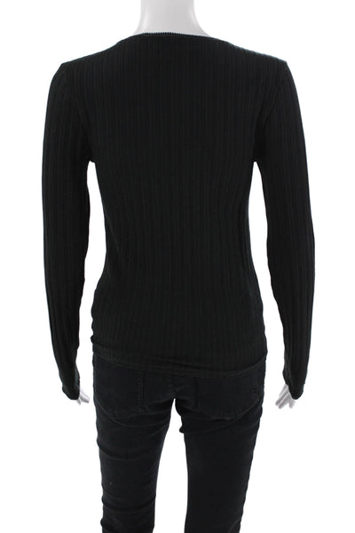 J Crew Womens Long Sleeve Crew Neck Ribbed Knit Tee Shirt Black Size Medium