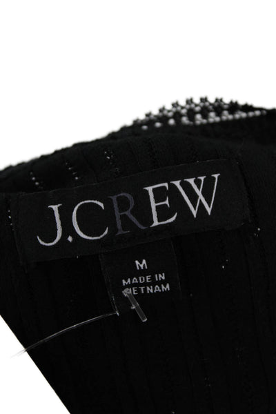 J Crew Womens Long Sleeve Crew Neck Ribbed Knit Tee Shirt Black Size Medium