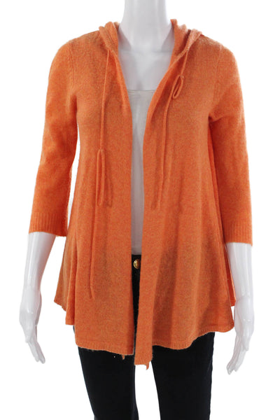 Minnie Rose Womens Cashmere Knit Long Sleeve Hooded Cardigan Orange Size S