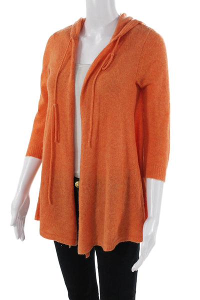 Minnie Rose Womens Cashmere Knit Long Sleeve Hooded Cardigan Orange Size S