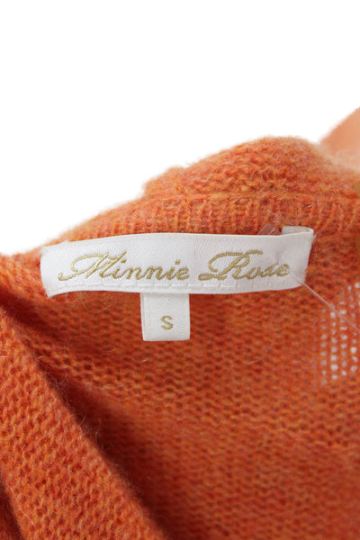 Minnie Rose Womens Cashmere Knit Long Sleeve Hooded Cardigan Orange Size S