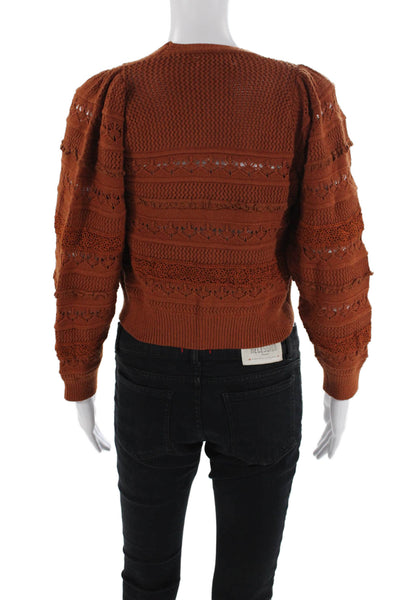 Allison Womens Lace Knitted Balloon Sleeve Cropped Cardigan Brown Size XS