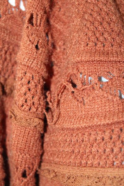 Allison Womens Lace Knitted Balloon Sleeve Cropped Cardigan Brown Size XS