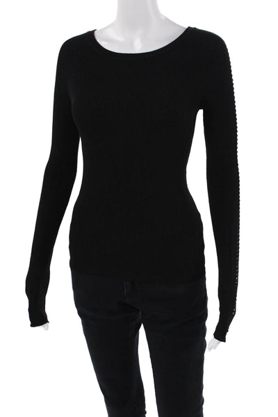 360 Sweater Womens Cutout Detail Crew Neck Long Sleeve Top Black Size XS