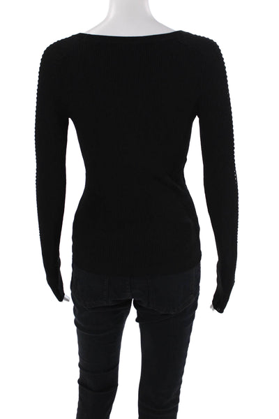 360 Sweater Womens Cutout Detail Crew Neck Long Sleeve Top Black Size XS