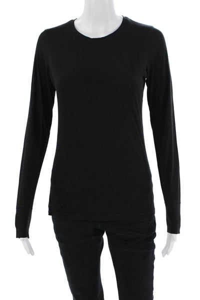 Lilla P Womens Cotton Crew Neck Long Sleeve Casual Top Solid Black Size S
