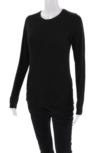 Lilla P Womens Cotton Crew Neck Long Sleeve Casual Top Solid Black Size S