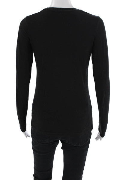 Lilla P Womens Cotton Crew Neck Long Sleeve Casual Top Solid Black Size S