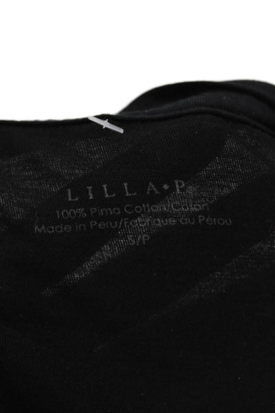 Lilla P Womens Cotton Crew Neck Long Sleeve Casual Top Solid Black Size S