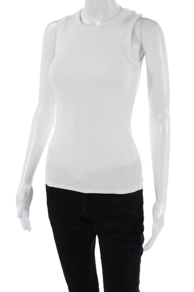 Theory Womens Cotton Round Neck Casual Basic Tank Top White Size P