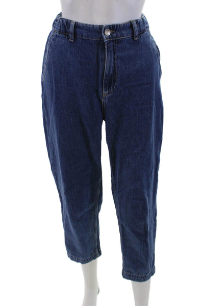 Zara Womens High Rise Zip Up Slim leg Jeans Blue Cotton Size 2