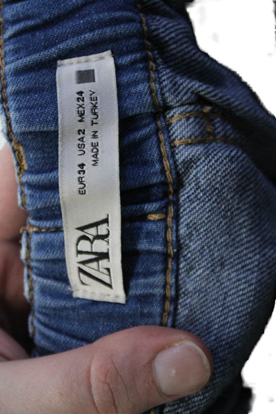Zara Womens High Rise Zip Up Slim leg Jeans Blue Cotton Size 2