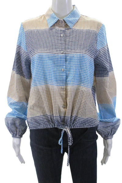 Tweed Womens Tie Front Gingham Collar Button Down Shirt Multicolor Size L