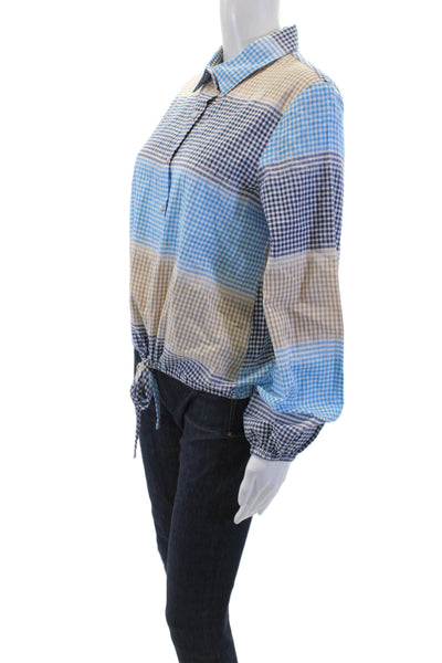 Tweed Womens Tie Front Gingham Collar Button Down Shirt Multicolor Size L