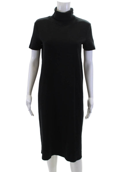 Zara Womens Cotton Ribbed Turtleneck Short Sleeve A-line Dress Black Size S