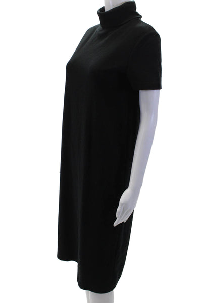 Zara Womens Cotton Ribbed Turtleneck Short Sleeve A-line Dress Black Size S