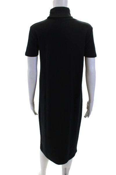 Zara Womens Cotton Ribbed Turtleneck Short Sleeve A-line Dress Black Size S