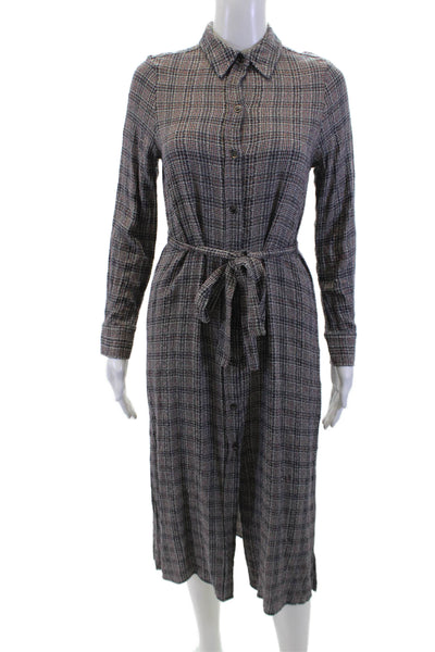 Fifteen Twenty Womens Plaid Collar Long Sleeve Belt Dress Black Multi Size XS