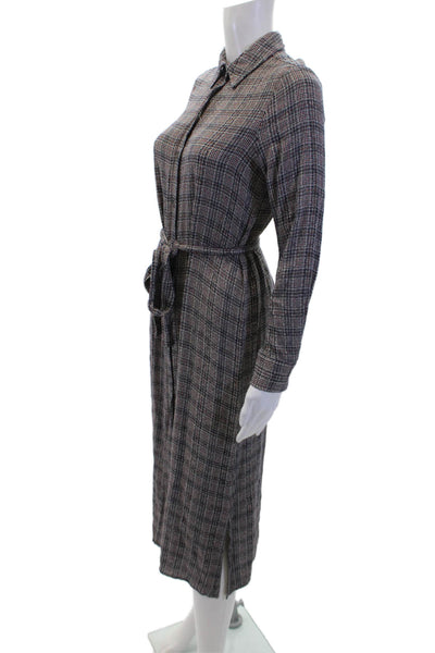 Fifteen Twenty Womens Plaid Collar Long Sleeve Belt Dress Black Multi Size XS