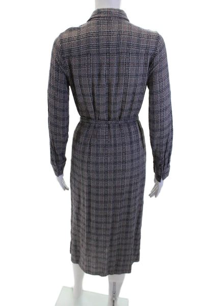 Fifteen Twenty Womens Plaid Collar Long Sleeve Belt Dress Black Multi Size XS