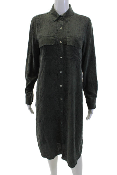 Rails Womens Silk Animal Print Collar Long Sleeve Shirt Dress Green Size M