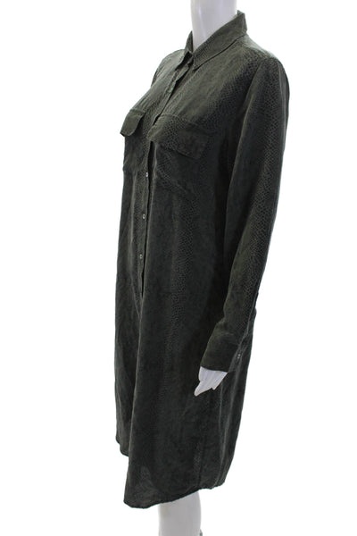Rails Womens Silk Animal Print Collar Long Sleeve Shirt Dress Green Size M