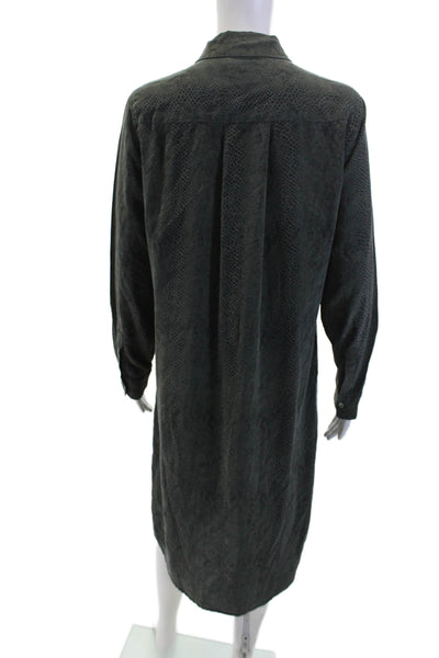 Rails Womens Silk Animal Print Collar Long Sleeve Shirt Dress Green Size M
