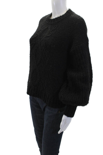 Toccin Womens Crew Neck Knitted Balloon Sleeve Cable Knit Sweater Black Size XS