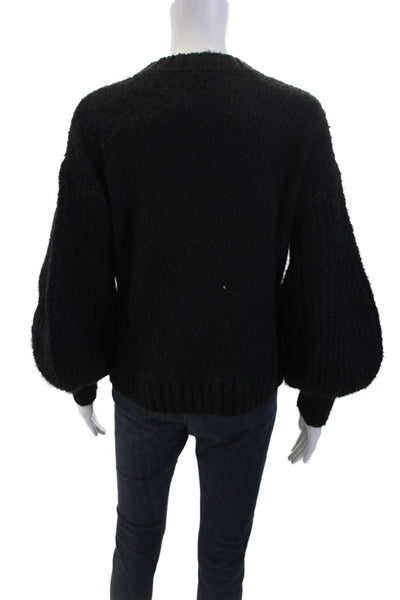 Toccin Womens Crew Neck Knitted Balloon Sleeve Cable Knit Sweater Black Size XS