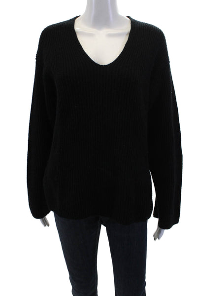 Toccin Womens Knitted V-Neck Long Sleeve Sweater Solid Black Size XS