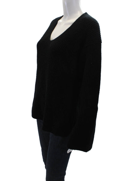 Toccin Womens Knitted V-Neck Long Sleeve Sweater Solid Black Size XS