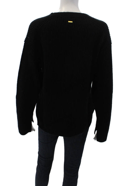 Toccin Womens Knitted V-Neck Long Sleeve Sweater Solid Black Size XS