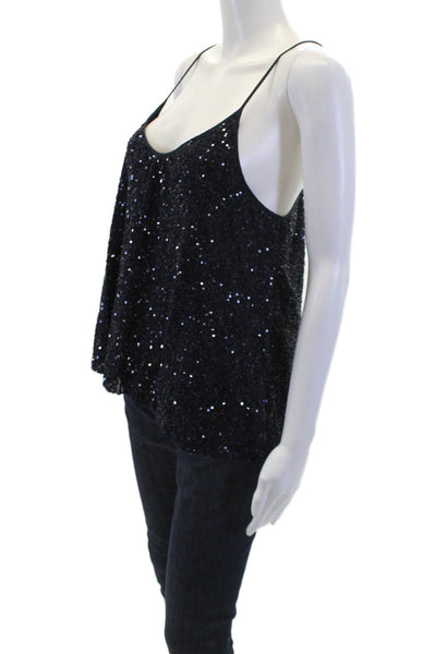 Calypso Saint Barth Womens Sequined Tank Top Navy Blue Cotton Size Small