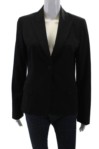 Elie Tahari Womens Single Button Blazer Jacket Black Wool Size 6