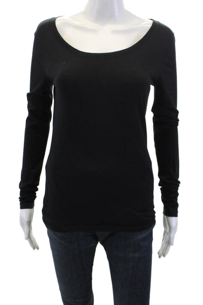 Elie Tahari Womesn Long Sleeves Crew Neck Tee Shirt Black Cotton Size Small