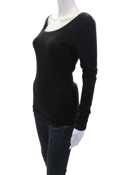 Elie Tahari Womesn Long Sleeves Crew Neck Tee Shirt Black Cotton Size Small