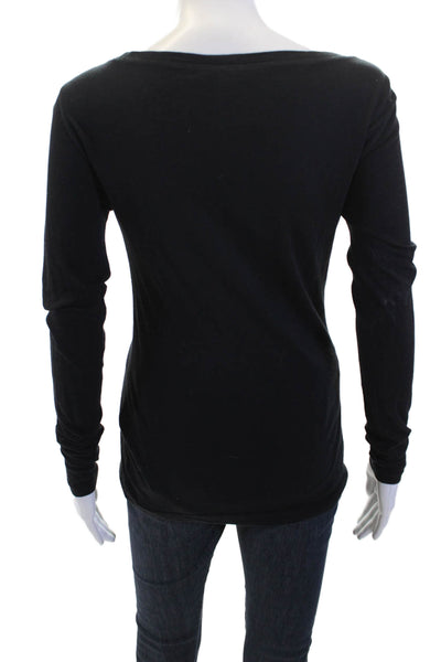 Elie Tahari Womesn Long Sleeves Crew Neck Tee Shirt Black Cotton Size Small