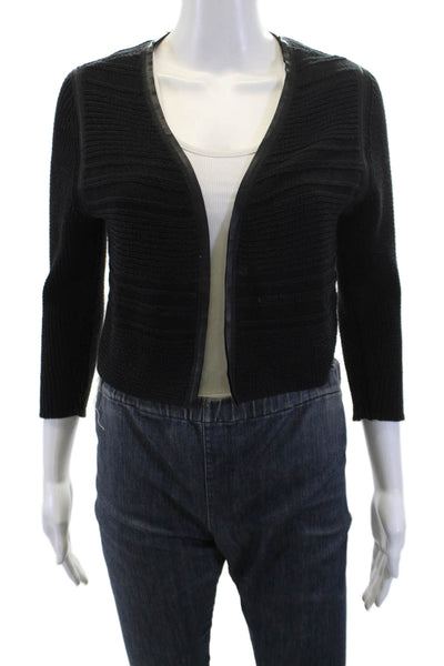 T Tahari Womens Cropped Cardigan Sweater Black Cotton Size Small