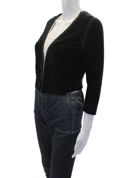 T Tahari Womens Cropped Cardigan Sweater Black Cotton Size Small