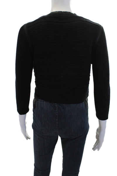 T Tahari Womens Cropped Cardigan Sweater Black Cotton Size Small
