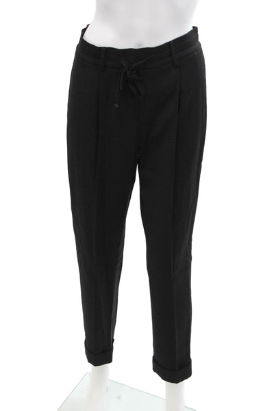 Vince Womens High Rise Drawstring Pleated Cuff Ankle Trouser Pants Black Size S