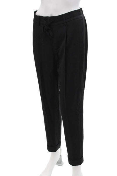 Vince Womens High Rise Drawstring Pleated Cuff Ankle Trouser Pants Black Size S
