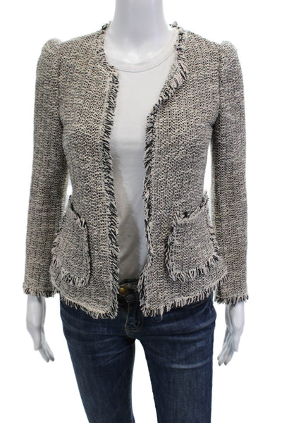 Rebecca Taylor Womens Cotton Tweed Open Front Fray Hem Blazer Multicolor Size 0